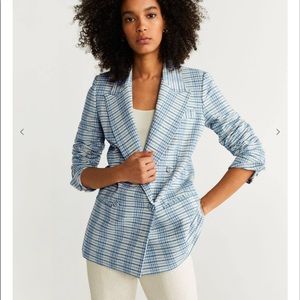 Mango Blue Plaid Blazer
